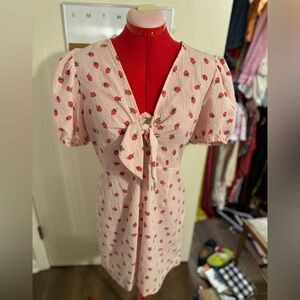 Strawberry Gingham Knot Dress Blue Rain Size L